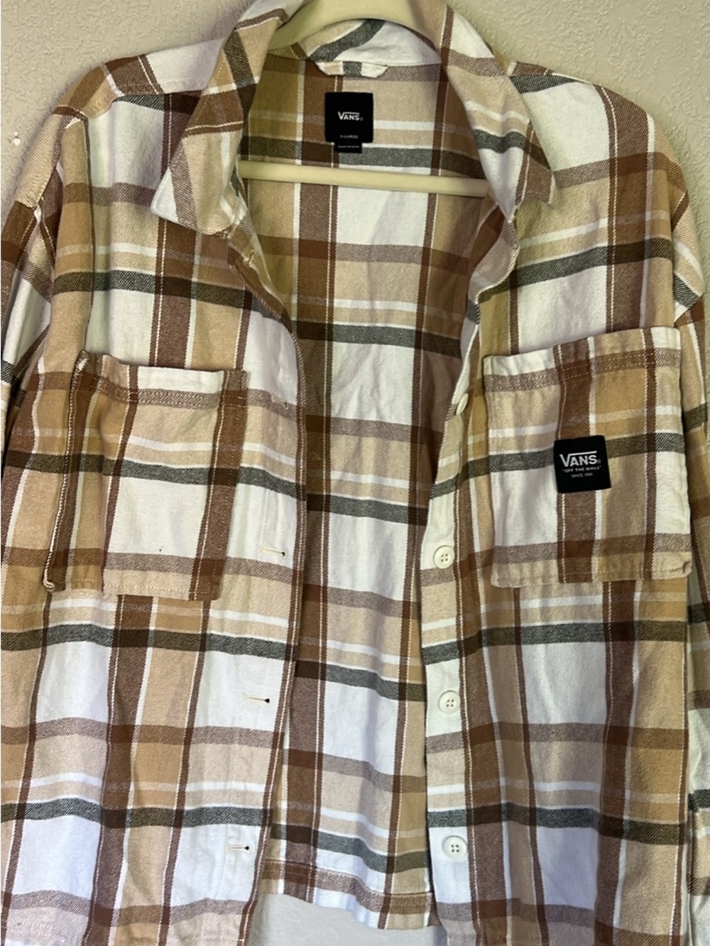 Vans Plaid Button-Up Shirt Jacket in Brown & White